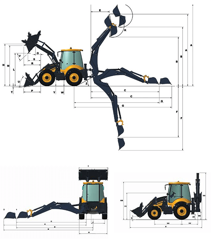 mst m542 backhoe loader dimentions